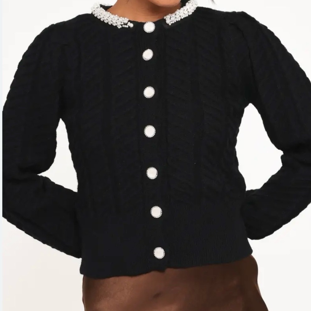 Massimo NIP Black Elegant Cardigan with Pearl Accents